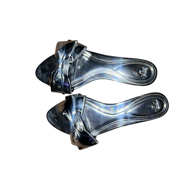 ZARA Women’s Silver Flat Sandals with Bow – Size 10 - Picture 2 of 11